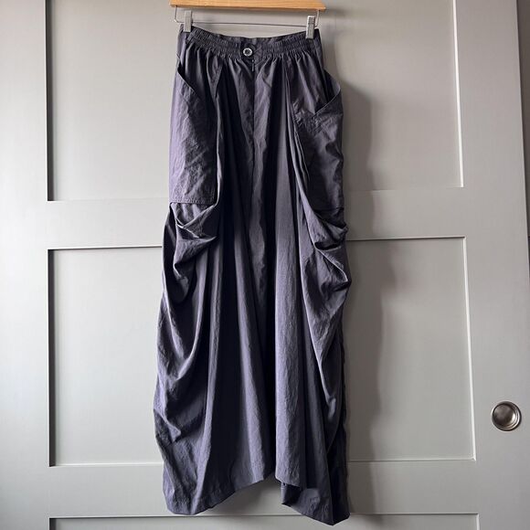 Hanna Skirt Womens 0 Gray Draped Maxi Balloon Pocket Cargo Elastic Waist Boho - Picture 2 of 11